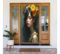 Decorazioni per porte - Stampa rosa gialla con signora n. 129 striscioni per porte autunnali e invernali, per la primavera e l'estate, sfondo da appendere per esterni e interni, decorazione da parete