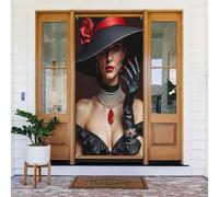 Decorazioni per porte - stampa rosa rossa con signora n. 203 striscioni per porte autunnali e invernali, per la primavera e l'estate, sfondo da appendere per esterni, interni, decorazione da parete