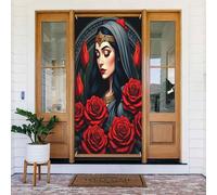 Decorazioni per porte - stampa rosa rossa con signora n. 317 striscioni per porte autunnali e invernali, per la primavera e l'estate, sfondo da appendere per esterni e interni, decorazione da parete