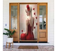 Decorazioni per porte - stampa rosa rossa con signora n. 813 striscioni per porte autunnali e invernali, per la primavera e l'estate, sfondo da appendere per esterni e interni, decorazione da parete