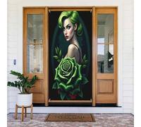 Decorazioni per porte - stampa rosa verde signora n. 123 banner per porta autunno inverno per davanti, copertura per cartello primaverile estivo da appendere sfondo per esterni e interni decorazione
