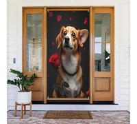 Decorazioni per porte - stampa rossa con cane rosa n. 443 striscioni per porte anteriori autunnali e invernali, copertura per cartelli primaverili ed estivi, sfondo da appendere per esterni e interni