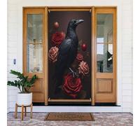 Decorazioni per porte - Stampa rossa con corvo rosa n. 58 striscioni per porte autunnali e invernali, per la primavera e l'estate, sfondo da appendere per esterni e interni, decorazione da parete, 1,8