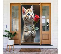 Decorazioni per porte - Stampa rossa con gatto rosa n. 455 striscioni per porte anteriori autunnali e invernali, per primavera ed estate, sfondo da appendere per esterni e interni, decorazione da