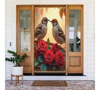 Decorazioni per porte - Stampa rossa con uccellino rosa n. 585 striscioni per porte autunnali e invernali, per la primavera e l'estate, sfondo da appendere per esterni, interni, decorazione da parete