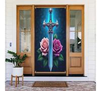 Decorazioni per porte - Stampa spada rosa n. 252 striscioni per porte per autunno inverno per davanti, copertura per cartello primaverile estivo da appendere per esterni e interni, decorazione da