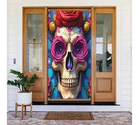 Decorazioni per porte - Stampa teschio con occhio di rosa n. 947 striscioni per porte autunnali e invernali, per la primavera e l'estate, sfondo da appendere per esterni, interni, decorazione da
