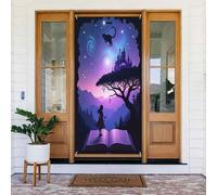 Decorazioni per porte - Stampa viola con castello dei cartoni animati n. 62 striscioni per porte anteriori autunnali e invernali, per primavera ed estate, sfondo da appendere per esterni, interni