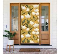Decorazioni per porte - Striscioni per porte anteriori con stampa di tulipani bianchi, per autunno e inverno, per primavera ed estate, sfondo da appendere per esterni, interni, decorazione da parete