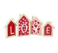 Decorazioni per San Valentino,4 pannelli in legno 3D in legno per la casa in 4 pezzi, rosso e rosa a piani decorazione per la casa, tavolo,vassoio a livelli,camino, ufficio, scaffale