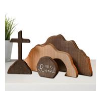 Decorazioni per scene di natività - statua del tavolo in legno, esposizione di Pasqua religiosa | Pezzo di simbolo di fede intagliato con dettaglio croce e pietra, arte cristiana ispiratrice per l'arr