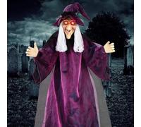 Decorazioni per strega Animatronics di Halloween, strega da appendere a grandezza naturale, strega parlante gigante animata in piedi con occhi rossi, decorazione in piedi per Halloween all'aperto
