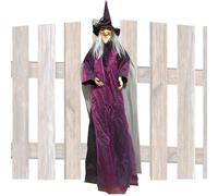 Decorazioni per streghe volanti per Halloween, spaventosa strega volante per interni ed esterni, attivata dal suono, scena di scena con attivazione del suono per recinzioni, cortili, ringhiere