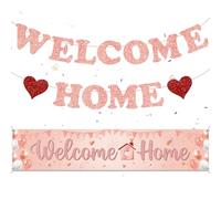 Decorazioni per striscioni con lettere di benvenuto a casa, color oro rosa, sfondo da appendere, per parenti militari, decorazione per l'inaugurazione della casa, striscioni di grandi dimensioni per