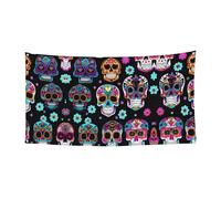 Decorazioni per striscioni di Halloween con stampa di teschio di zucchero, cartello da appendere per interni ed esterni, forniture per feste con occhielli in metallo