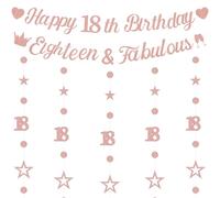Decorazioni per striscioni per 18° compleanno, colore oro rosa glitterato, diciotto striscioni per feste, per ragazze, set di striscioni di compleanno per feste di 18 anni