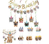 Decorazioni per Striscioni Tema Gatto per Festa di Compleanno - Set Completo con Striscione "Buon Compleanno", 12 Cartoline con Gatti e Materiale di Alta Qualità - Perfetto per Festeggiare