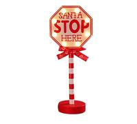 Decorazioni per Tavola di Natale Decorazione natalizia Ornamento natalizio Nuovo segnale stradale di Natale Stop decorative natalizia in legno Atmosfera desktop a LED Babbo fermati qui