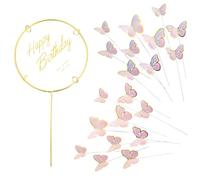 Decorazioni per Torta a Forma di Farfalla, Cake Topper "Buon Compleanno" 3D per Torta, Cupcake Toppers per Feste di Compleanno, Matrimonio e Natale, Ideali per Ragazze e Bambini (Rosa e Viola).