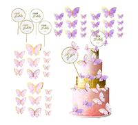 Decorazioni per Torta a Forma di Farfalla, Topper per torta di battesimo Topper per torta con scritta Cake Butterfly Decorating,44 Pezzi Blank fai da te Acrilico Cake Decorating Bigné (Rosa + Viola)