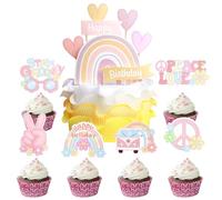 Decorazioni per torta a tema Boho Arcobaleno, Set Completo da 31 Pezzi per Torte di Compleanno, Compleanno Decorazioni Party Stile Boho per Bambini