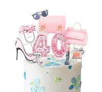 Decorazioni per Torta Buon 40° Compleanno Candeline per Compleanno Numero 40 Rosa Candeline per Torta di Compleanno - Decorazioni per Torta Personalizzate Età 40 e Candeline, Decorazioni per Torta 40°