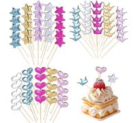 Decorazioni per torta compleanno 60 pezzi muffin decorazioni stelle cuori corone PU Glizer decorazioni per cupcake colorati decorazioni muffin per compleanno e matrimoni