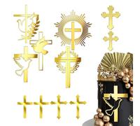 Decorazioni per Torta Comunione e Battesimo Croce Oro Acrilico, 11 Pezzi, 8 Modelli Diversi per Cake Topper Elegante e Raffinato, Perfetto per Feste e Celebrazioni