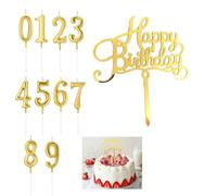 Decorazioni per Torta di Compleanno Dorato,Bogoro Candeline con Numeri da 0 a 9 “Happy Birthday”,Candeline di Compleanno con Numeri,Adatto per Feste di Compleanno,Matrimoni,Anniversari.