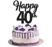 Decorazioni per torta Happy 40th con glitter neri numero 40 40 anni per torta di compleanno per applausi per 40 anni 40° compleanno, matrimonio, anniversario di festa