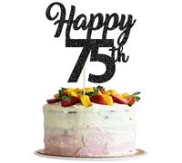 Decorazioni per torta Happy 75th 75th Black Glitter Numero 75 Decorazioni per 75th Birthday Cake Pick Decorazioni per applausi a 75 anni 75th Birthday Wedding Anniversary Party Supplies