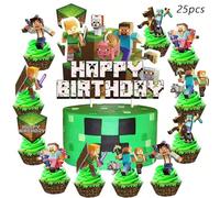 Decorazioni per torta Minecraft, carte da gioco a pixel, set di decorazioni per torte di compleanno, adatte per torte, compleanni e feste Decorazione per torta grande 1 pz,Piccola decorazione per tort