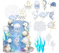 Decorazioni per torta "Sotto il mare" di LaVenty, con animali marini, decori per cupcake a tema oceano per feste a tema "Sotto il mare", decori per torte di gender reveal e compleanni a tema marino Ta