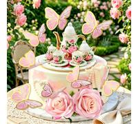Decorazioni per torte da tè con fiori e farfalle, teiera, tazza da tè, decorazioni floreali per torta di compleanno, per matrimoni, baby shower, principesse, tea party