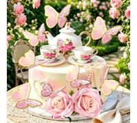 Decorazioni per torte da tè con fiori e farfalle, teiera, tazza da tè, decorazioni floreali per torta di compleanno, per matrimoni, baby shower, principesse, tea party
