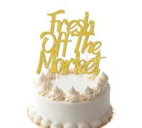 Decorazioni per torte del mercato degli agricoltori, decorazione per torta fresca fuori dal mercato in carta glitterata dorata con scritta "She's Fresh Off The Market", decorazione per feste di addio