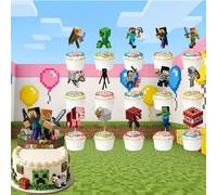 Decorazioni per torte di compleanno per bambini, tema popolare di guerra a pixel GraficoCarta tessile
