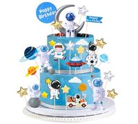 Decorazioni per torte di compleanno spaziali, 35 pezzi, set di decorazioni per cupcake a tema spaziale, con figura astronauta 3D, accessori per feste di compleanno per ragazzi e ragazze