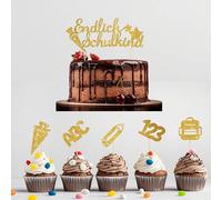 Decorazioni per torte Inaugurazione 2025, set da 11 topper "Endlich Schulkind", ABC 123, sacchetti di zucchero, per ragazze e ragazzi, ideali per l'inizio della scuola e per la decorazione delle torte