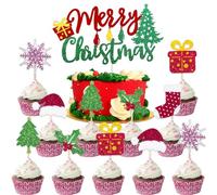 Decorazioni per Torte Natale,Topper per Torte Babbo Natale,SANYUANHE 25 Pezzi Merry Christmas Cupcake Topper,Decorazioni Torta Fiocchi di Neve,Articoli per Feste di Natalizi per Bambini