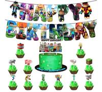Decorazioni per Torte, Pixel Decorazioni Torta Compleanno, Decorazioni per Cupcake Pixel Craft Miner, Gamer Happy Birthday Decorazioni Torta, Striscione Compleanno per Party Decor