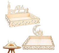 Decorazioni Ramadan Mubarak Atuoxing Ramadan, Ramadan Vassoio Legno,piatto Eid Mubarak,Vassoio Decorativo Perfetto per Casa, Ideale per Eid e Ramadan, Forma di Luna e Stelle