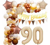 Decorazioni Retrò per 90 Anni Compleanno - Palloncini e Ghirlanda Beige per Donna e Uomo - Arco di Palloncini Caffè e Marrone