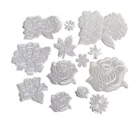 Decorazioni ricamate applicate, Toppe ricamate termoadesive con fiori applicati in tessuto, dimensioni multiple, 14 pezzi(1Set-14PCS)