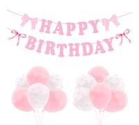 Decorazioni Rosa Compleanno, 13 Pezzi Bandiera di Buon Compleanno, Palloncino Stampati Fiocco Rosa, Palloncini In Lattice Bianco per Bambine e Donna, Festa a Tema, Baby Shower