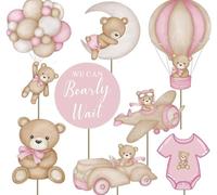 Decorazioni rosa con scritta "We Can Bearly Wait Baby Shower"