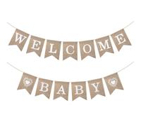 Decorazioni rustiche di benvenuto per bambini, pre-infilate, bandiere neutre per bambini, annuncio e arrivo del bambino, decorazione per feste per rivelare il sesso del neonato