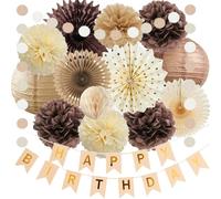 Decorazioni rustiche di compleanno marroni donne uomini champagne oro boho vintage marrone decorazioni per feste di compleanno ragazza ragazzo beige neutro ventilatore di carta lanterne a nido d'ape
