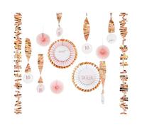 Decorazioni Sweet 16 Compleanno - 13 Pezzi con Ventagli Rosa Oro Rosa, Spirali Pendenti e Rosoni per Addobbi Festa 16 Anni Ragazza, Sfondo Elegante