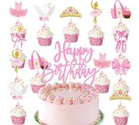 Decorazioni Torta Ballerina,Doyomtoy Happy Birthday Cake Topper Ballerina Compleanno Decorazioni Topper per Torta per Compleanno Bambini Cake Decortion 17 Pezzi